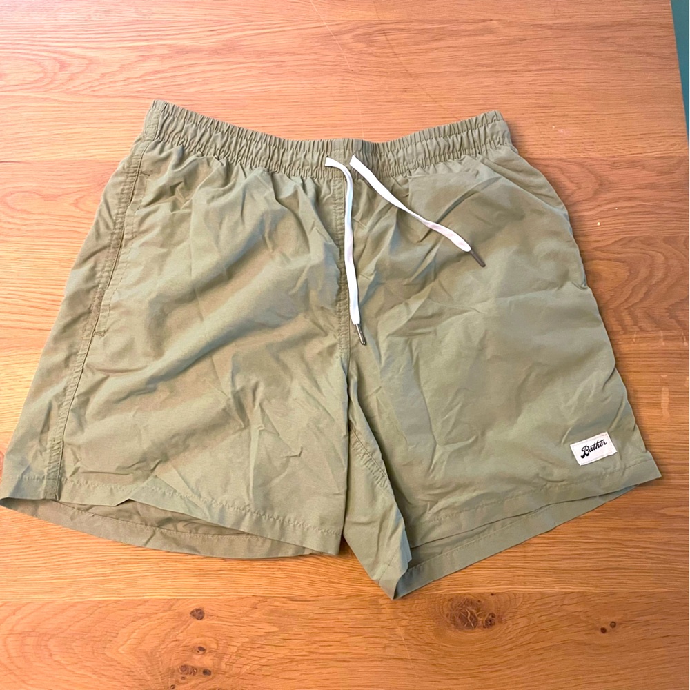 Small Men’s Bather Olive Green Swim Trunks (5.5” inseam)